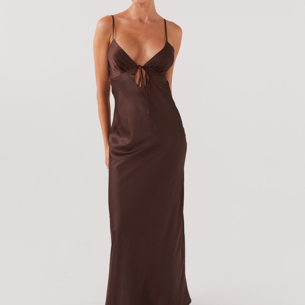 Peppermayo Brown Maxi Dress Satin V-Neck